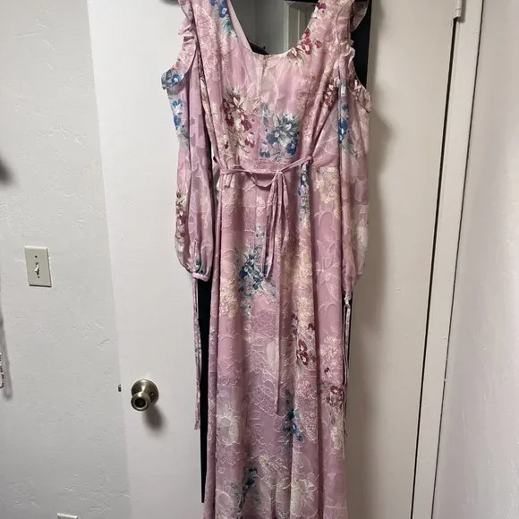 We Are Kindred Hayley Frill Cold Shoulder Pink Floral Dress - Picture 5 of 5